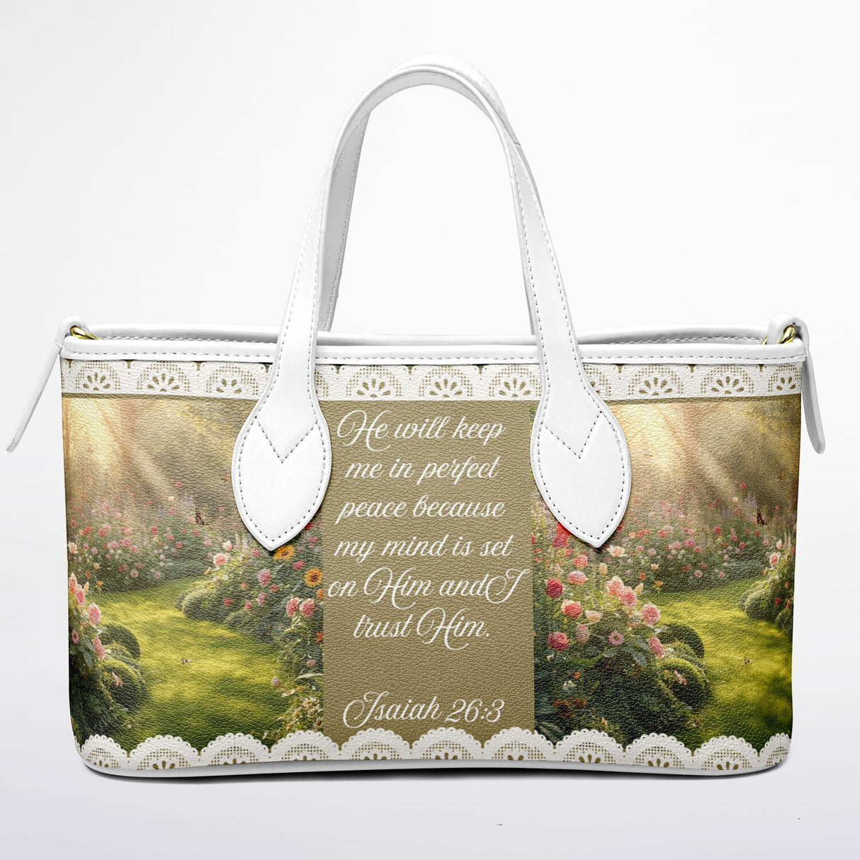 Christian Tote Bag with Isaiah 26:3 | Faith Handbag for Women