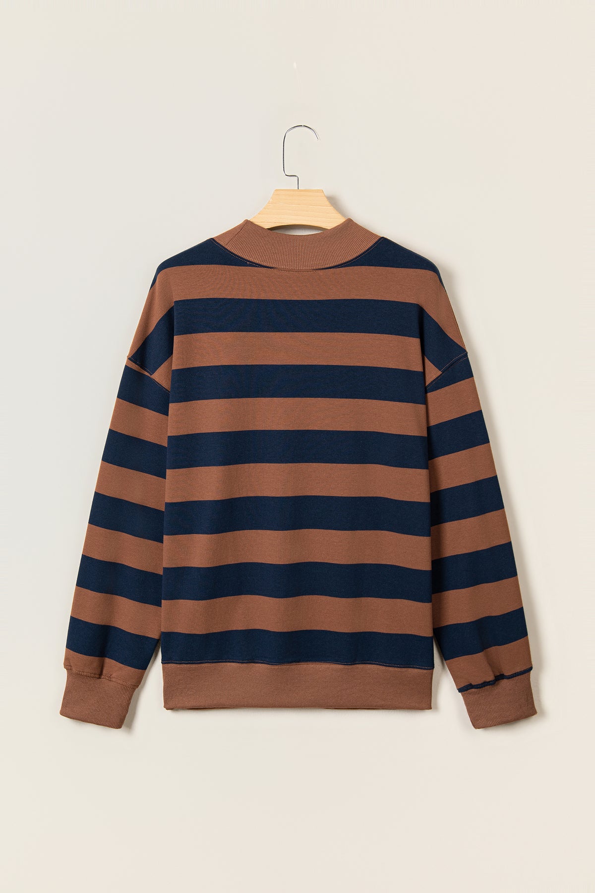 Brown Stripe Colorblock Mock Neck Relaxed Sweatshirt