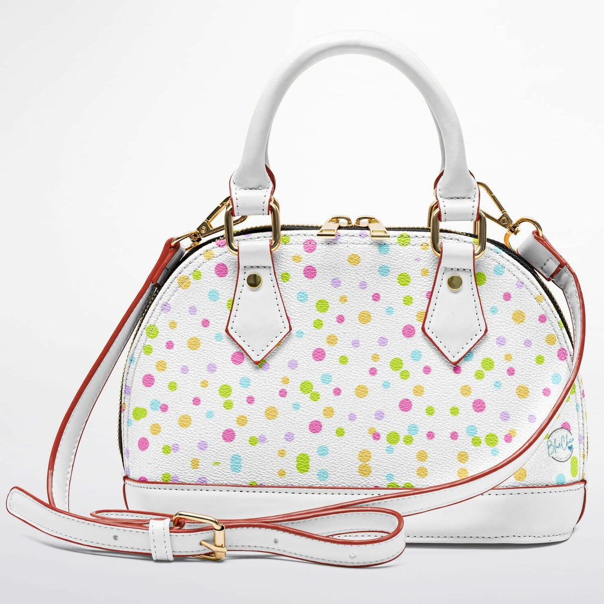 Polky Chic™ Dome Satchel Handbag – Small Polka Dot Purse for Women | Mini Top Handle Handbag | Trendy Compact Designer-Inspired Bag