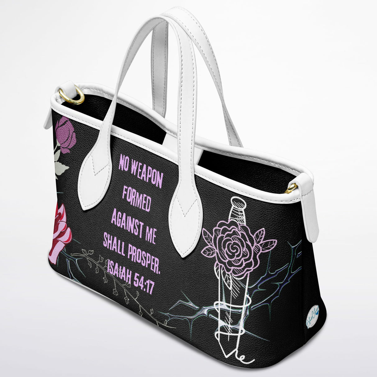 Isaiah 54:17 Christian Floral Leather Tote Bag