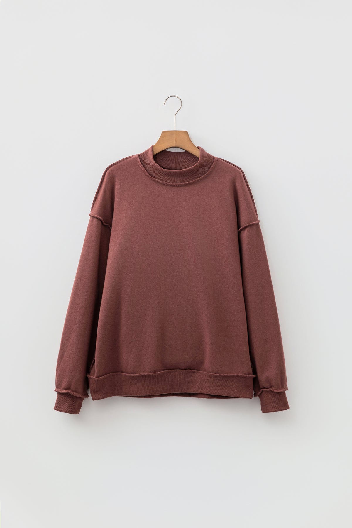 Coffee Oversize Drop Shoulder Reversible Mock Neck Sweatshirt