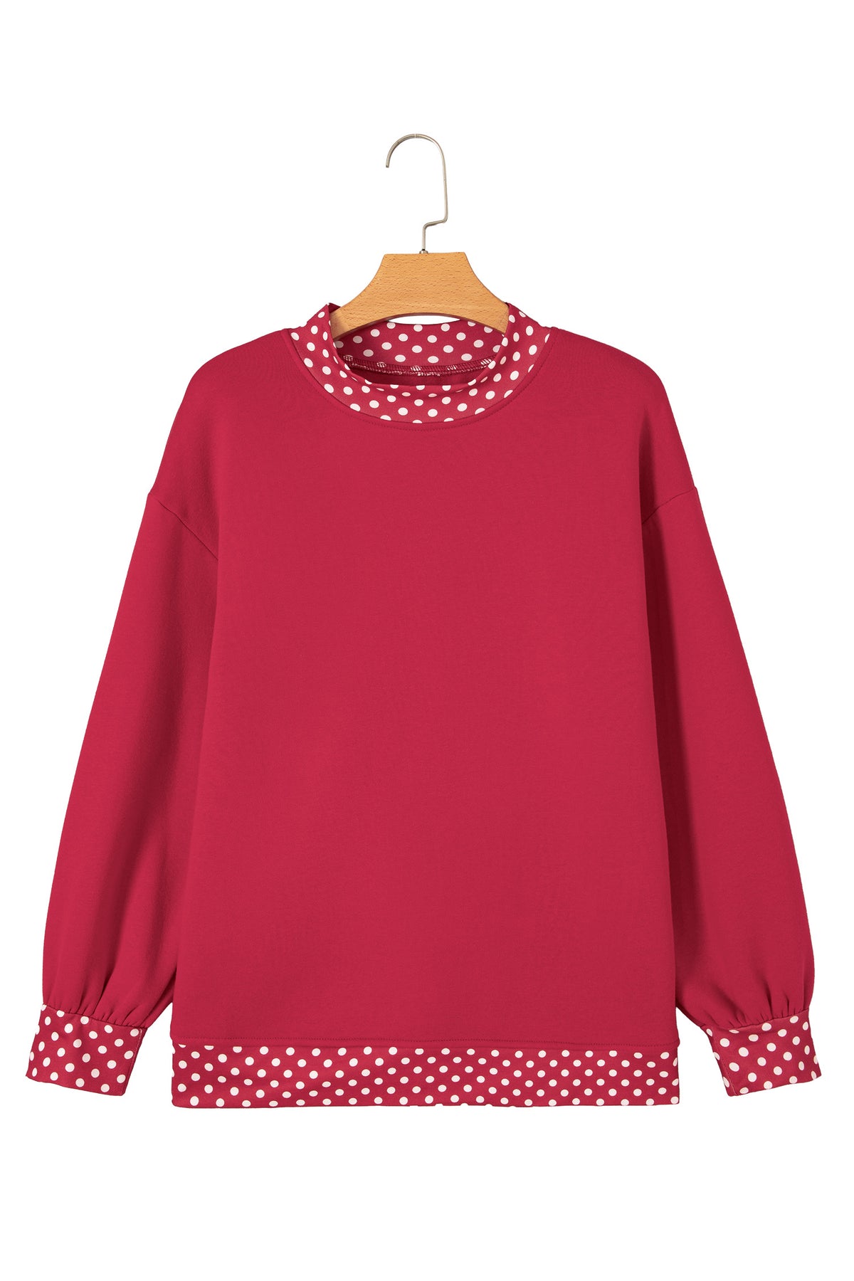 Burgundy Colorblock Polka Dot Contrast Trim Oversized Sweatshirt