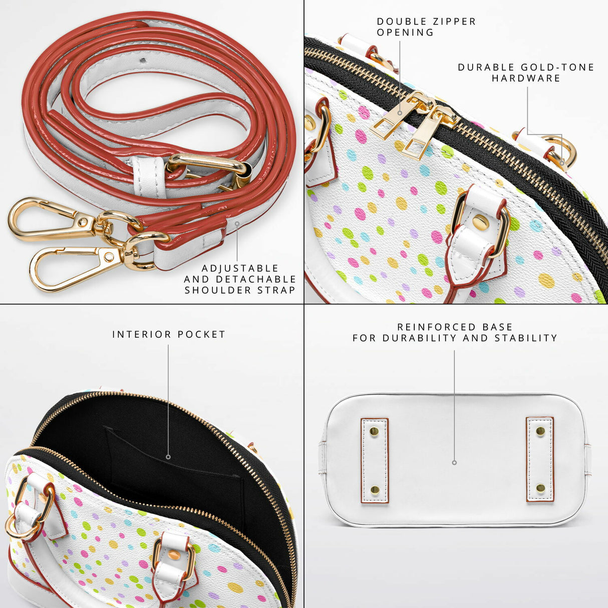 Polky Chic™ Dome Satchel Handbag – Small Polka Dot Purse for Women | Mini Top Handle Handbag | Trendy Compact Designer-Inspired Bag