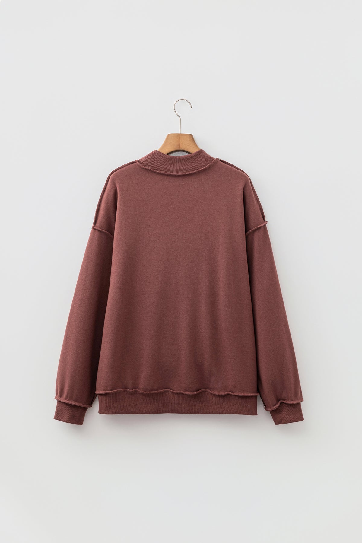 Coffee Oversize Drop Shoulder Reversible Mock Neck Sweatshirt