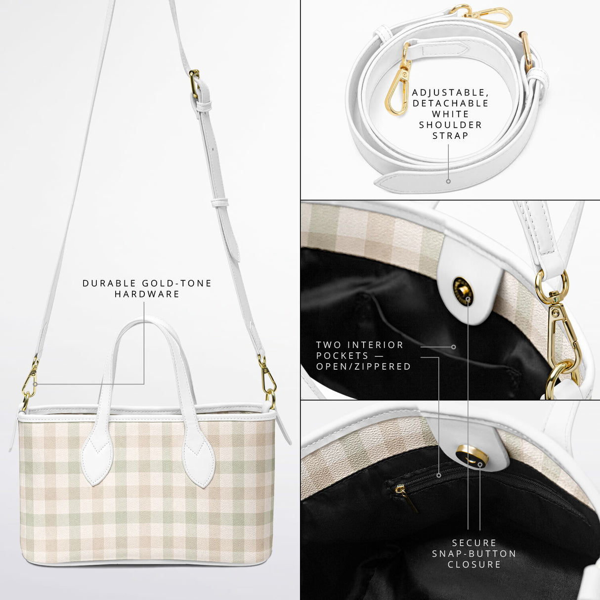 Spring Society™ Leather Tote – Spring Plaid Handbag | Pastel Plaid Purse | Feminine Leather Tote for Women