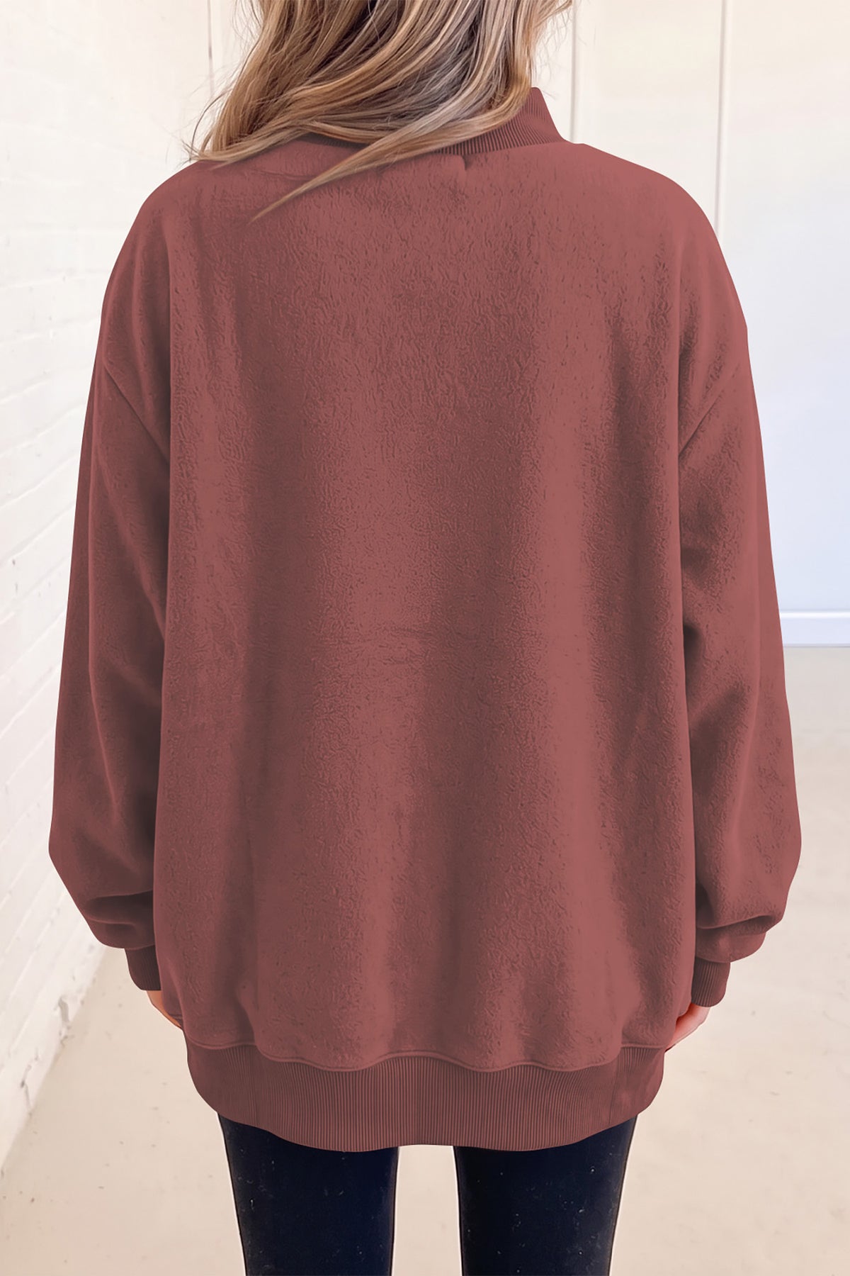 Coffee Oversize Drop Shoulder Reversible Mock Neck Sweatshirt
