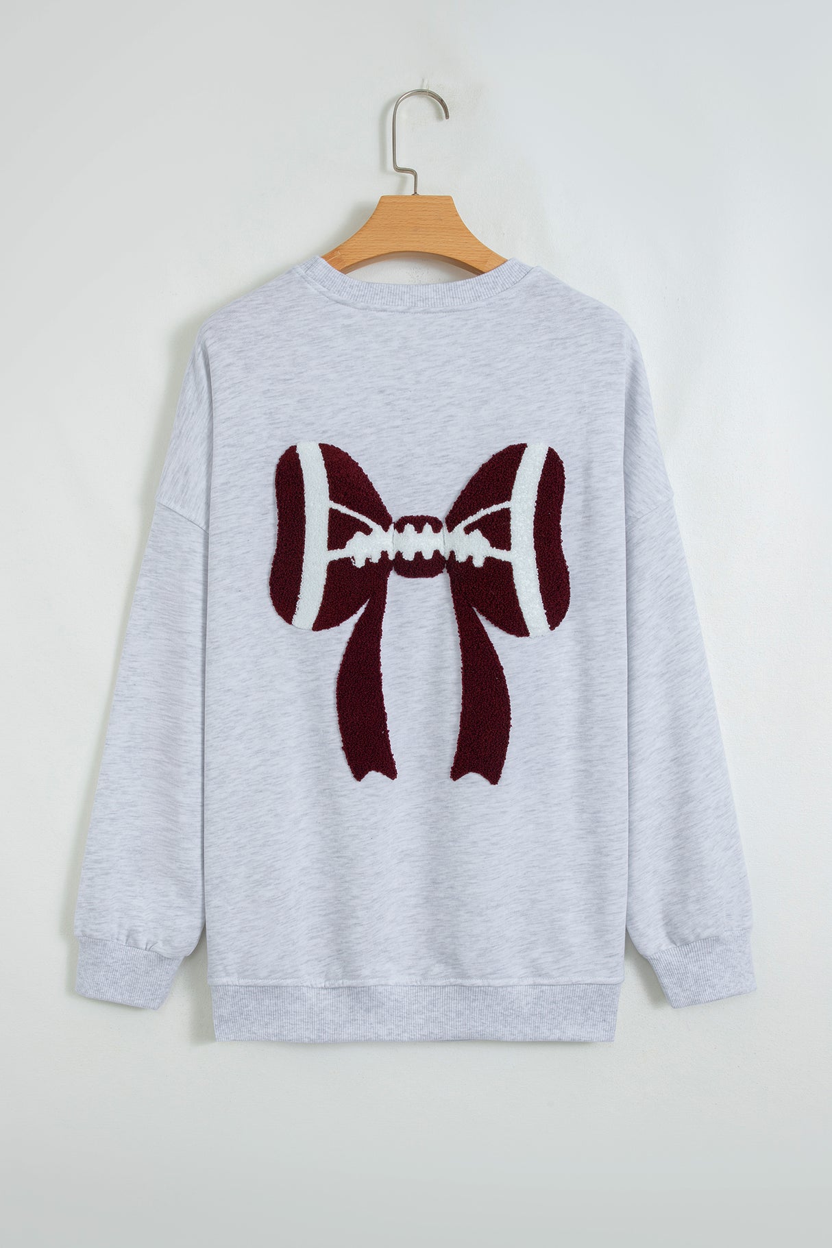 Gray Chenille Embroidered Rugby Bow Game Day Oversized Sweatshirt