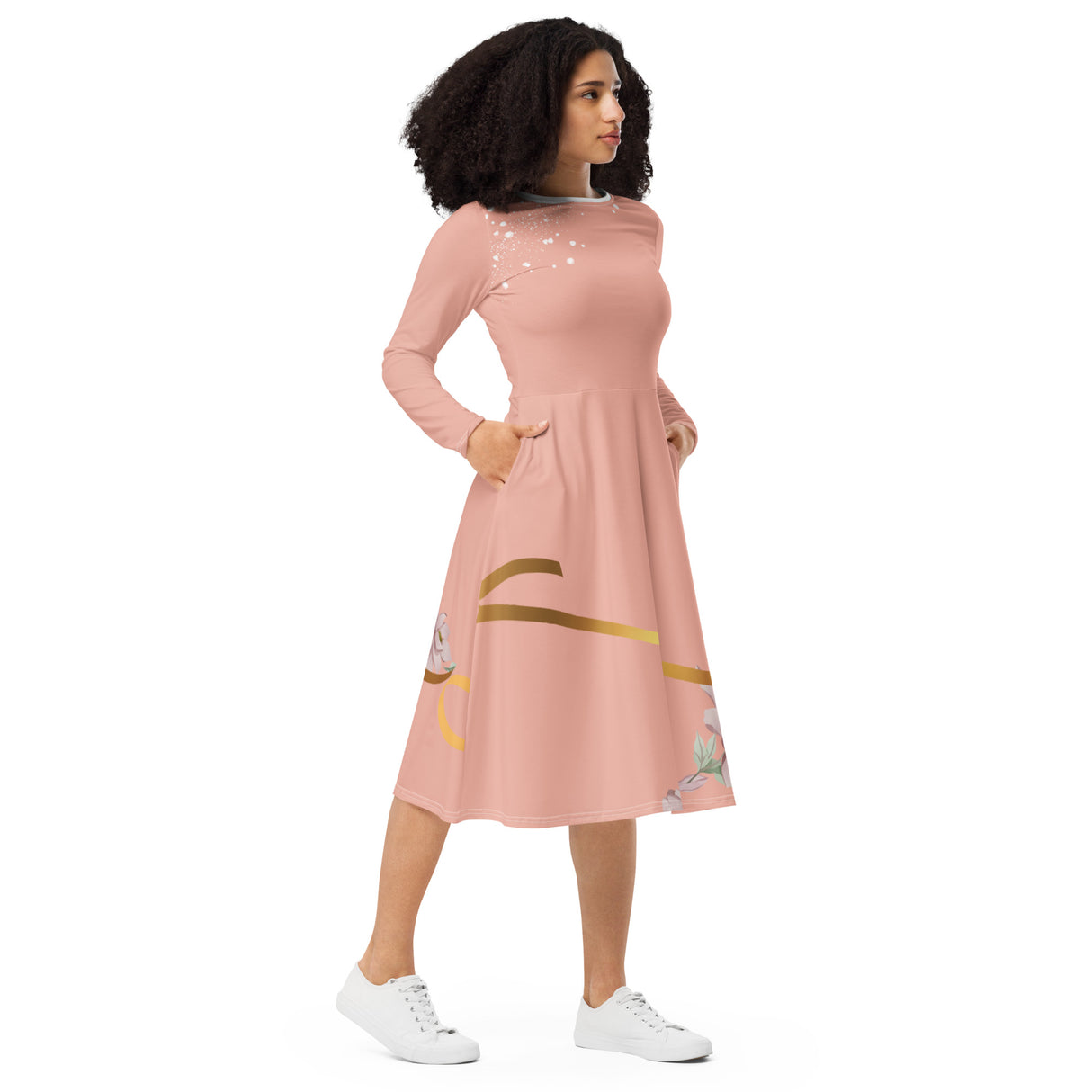 Peachy Frill Midi Long Sleeve Dress