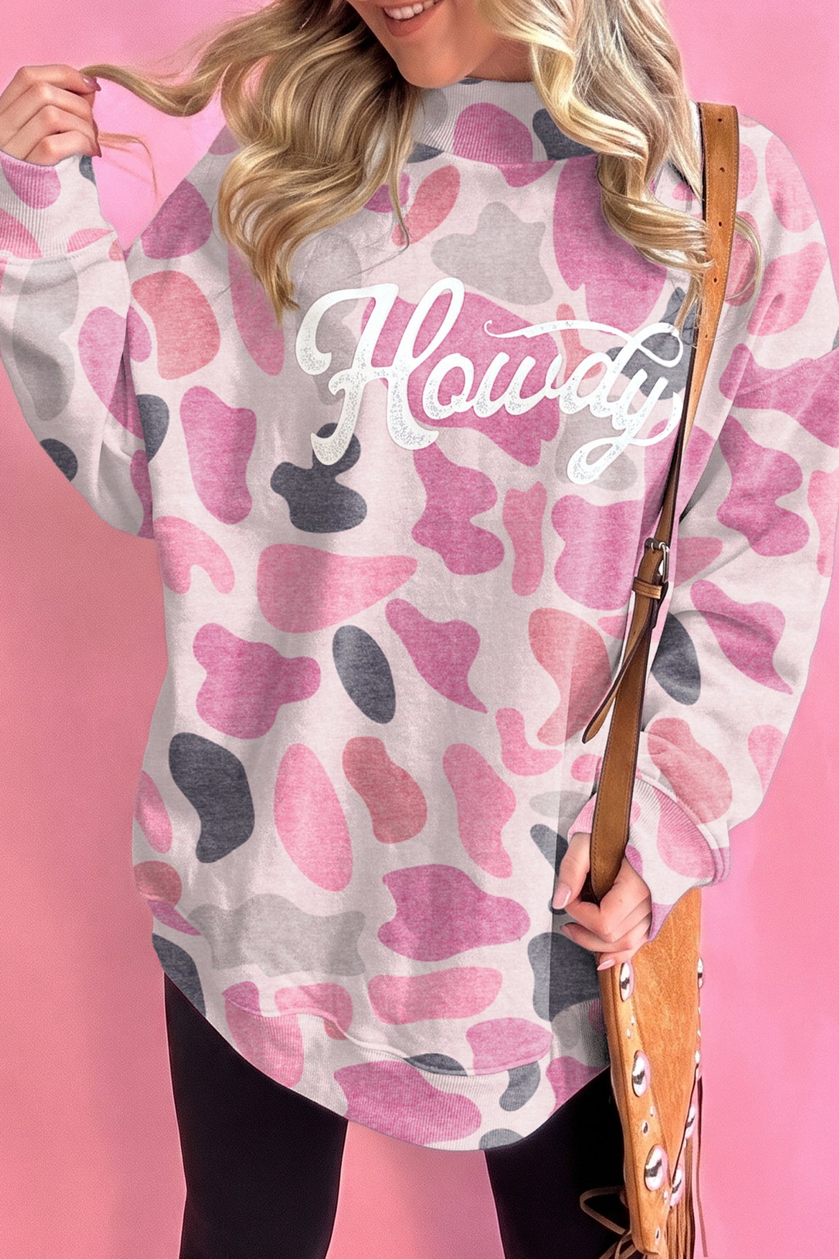 Multicolour Camo Print Howdy Western Style Baggy Pullover Sweatshirt