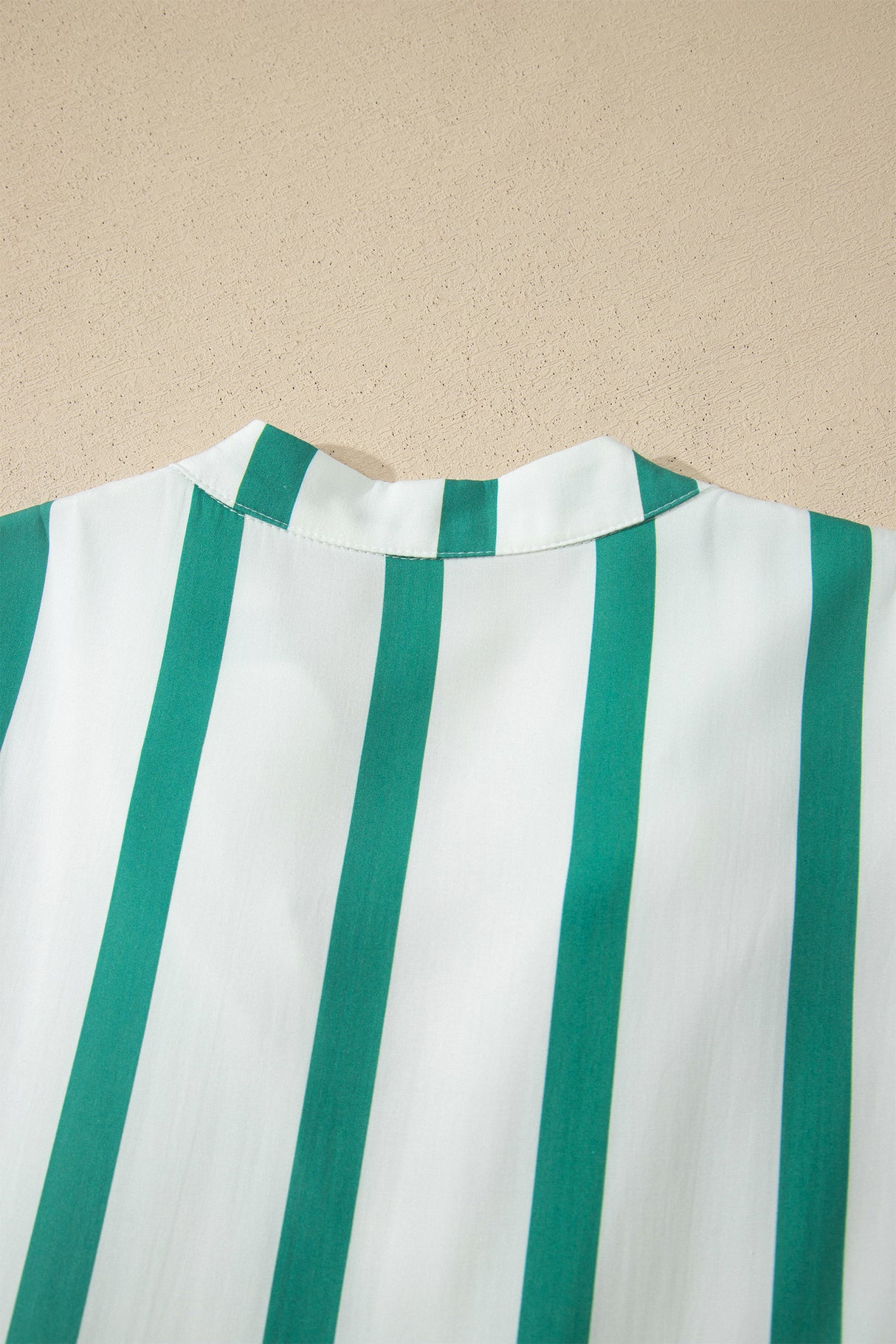 Green Stripe Ricrac Trim Notched Neck Half Sleeve Vacation Dress