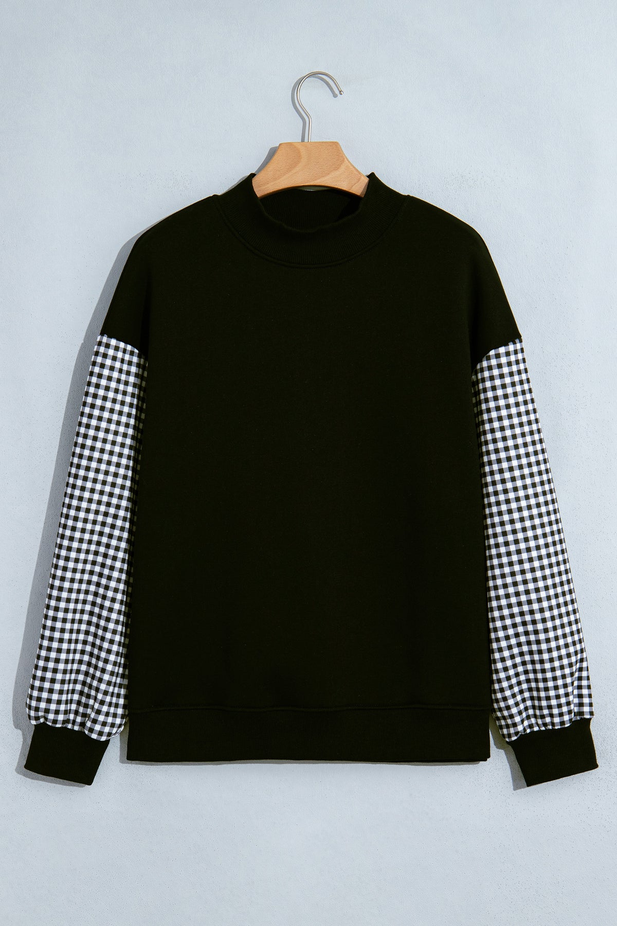 Dirty blue Plaid Sleeve Colorblock Loose Tunic Sweatshirt