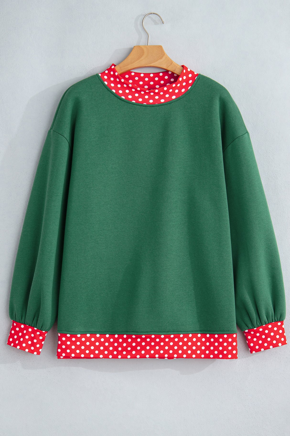 Burgundy Colorblock Polka Dot Contrast Trim Oversized Sweatshirt