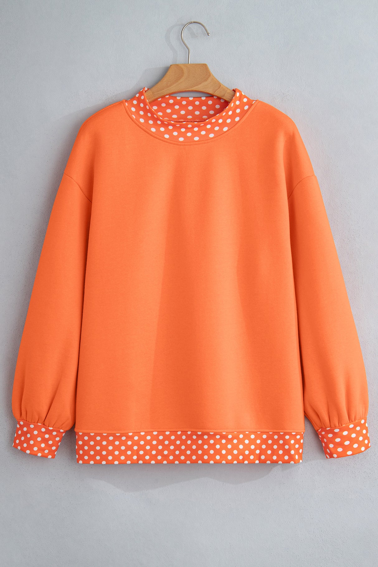 Burgundy Colorblock Polka Dot Contrast Trim Oversized Sweatshirt