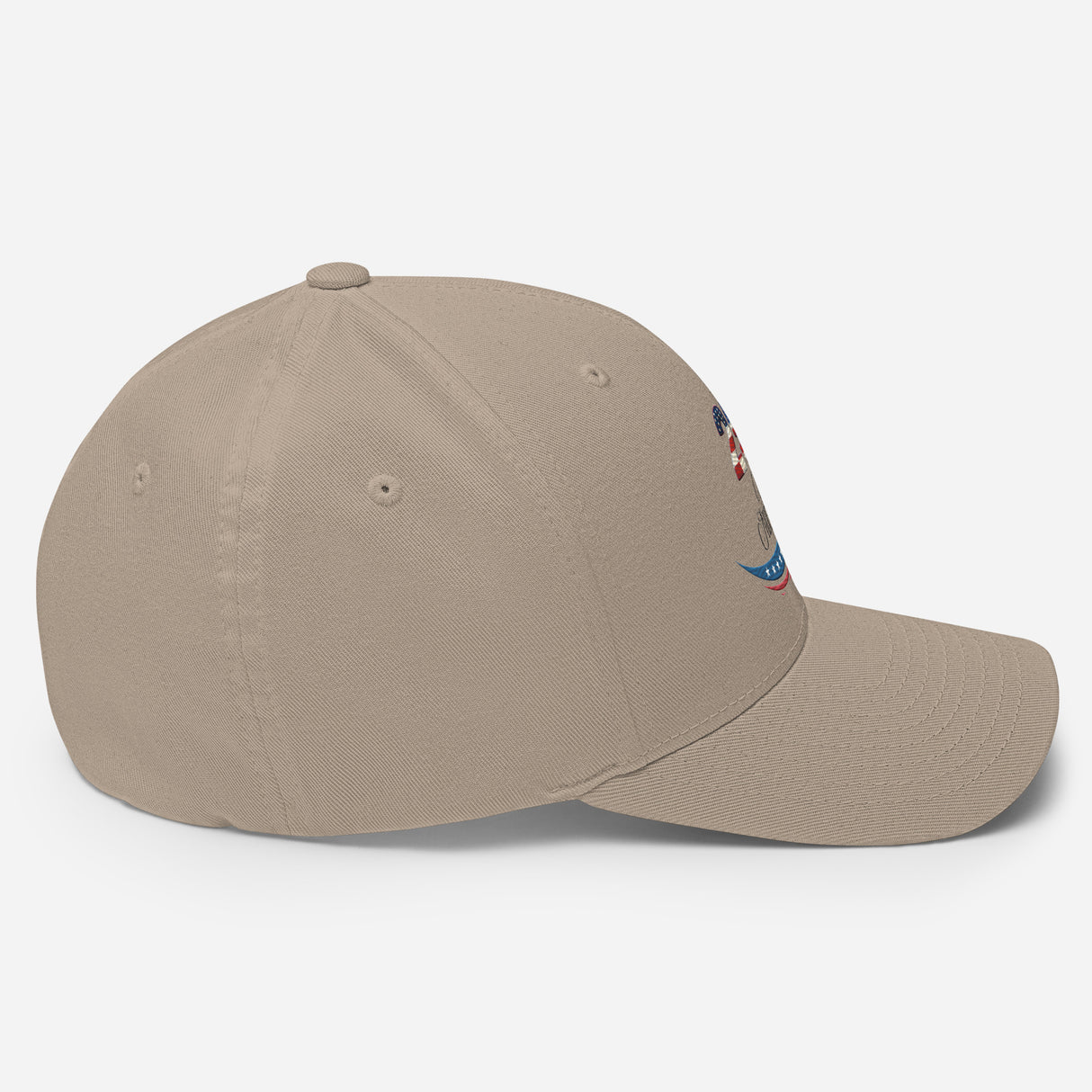 Beige united states of america hat with patriotic design on front side