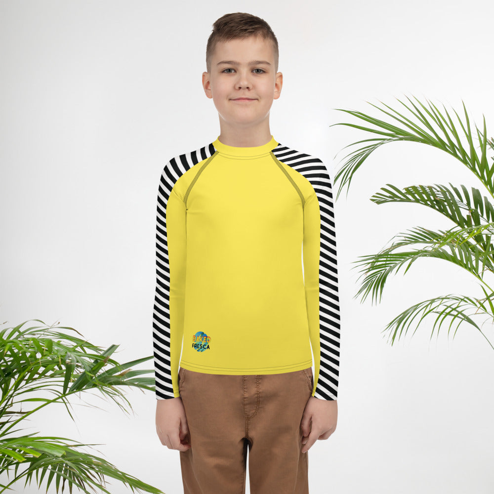 Stripey Canary Youth Rash Guard by Baked Fresca