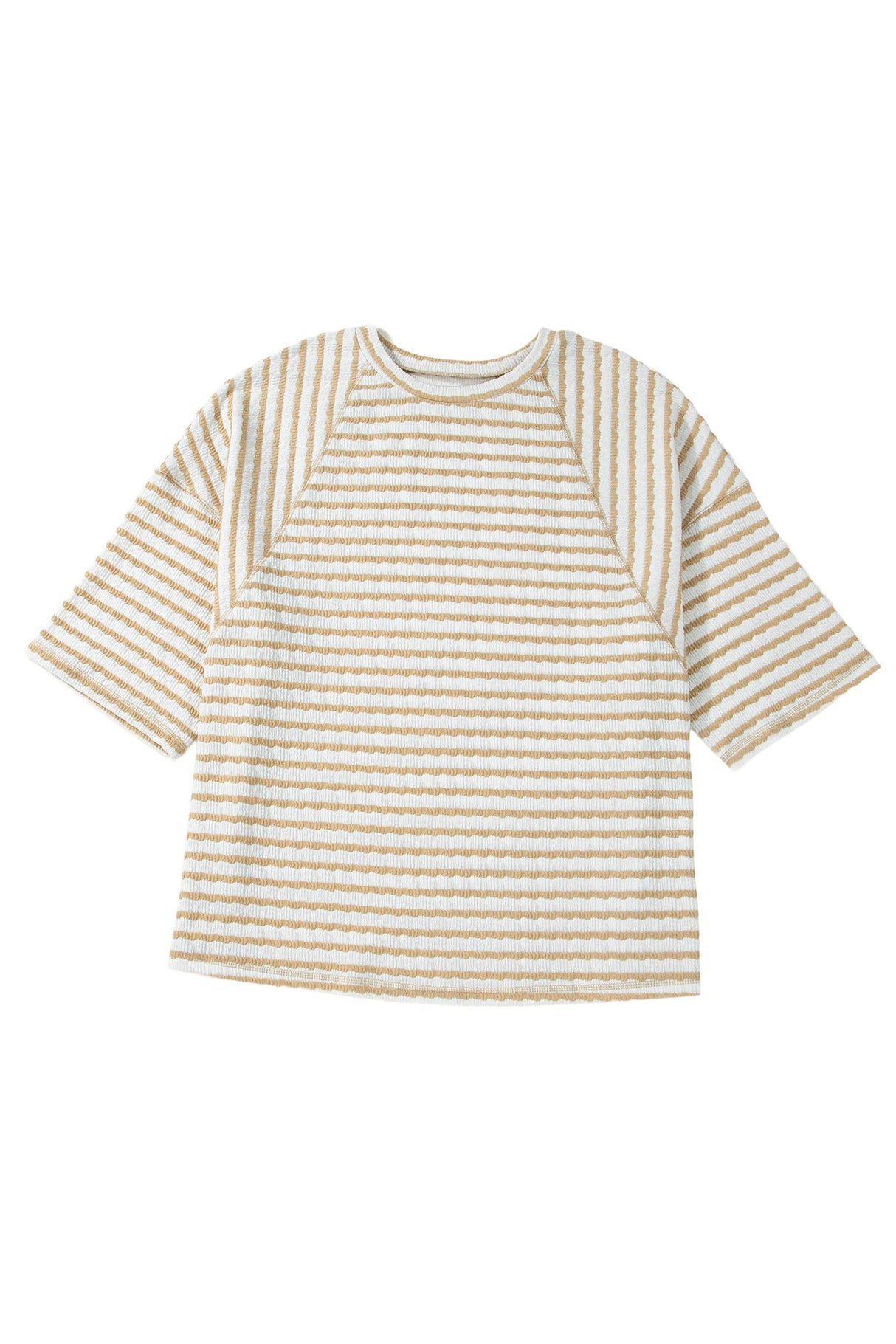 Pink Stripe Plus Size Textured Patchwork Detail Half Sleeve Top