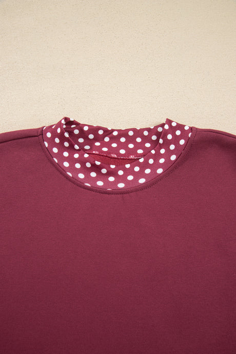 Burgundy Colorblock Polka Dot Contrast Trim Oversized Sweatshirt