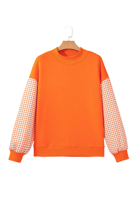 Dirty blue Plaid Sleeve Colorblock Loose Tunic Sweatshirt