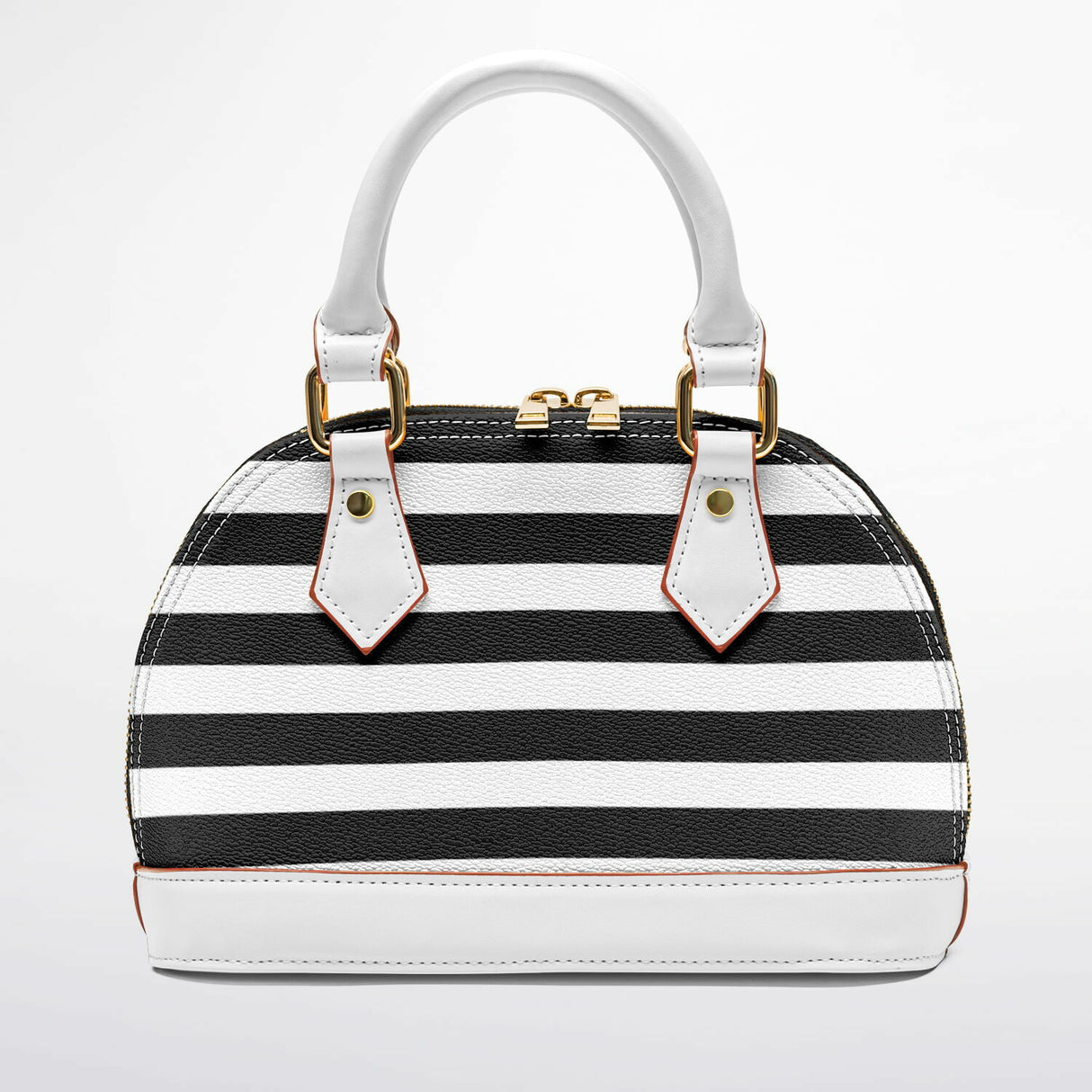 Ross Avenue™ Dome Satchel – Luxury Black & White Striped Handbag | Elegant Mini Designer-Inspired Purse | Sophisticated Top Handle Bag