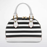 Ross Avenue™ Dome Satchel – Luxury Black & White Striped Handbag | Elegant Mini Designer-Inspired Purse | Sophisticated Top Handle Bag