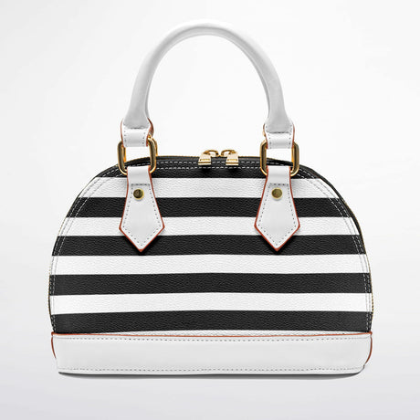 Ross Avenue™ Dome Satchel – Luxury Black & White Striped Handbag | Elegant Mini Designer-Inspired Purse | Sophisticated Top Handle Bag