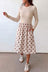Beige Polka Dot Midi Long Sleeve Dress
