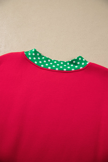 Burgundy Colorblock Polka Dot Contrast Trim Oversized Sweatshirt