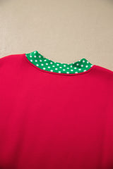 Burgundy Colorblock Polka Dot Contrast Trim Oversized Sweatshirt
