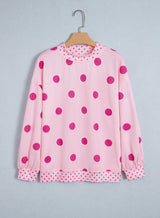 Brown Polka Dot Print Contrast Detail Oversized Tunic Sweatshirt