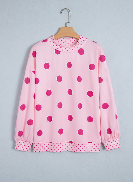 Brown Polka Dot Print Contrast Detail Oversized Tunic Sweatshirt