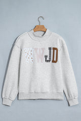 Coffee WWJD Mixed Pattern Embroidered Patch Graphic Mock Neck Sweatshirt