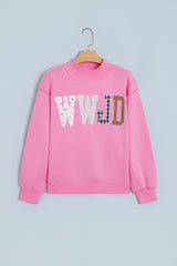 Coffee WWJD Mixed Pattern Embroidered Patch Graphic Mock Neck Sweatshirt