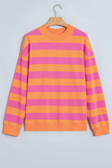 Brown Stripe Colorblock Mock Neck Relaxed Sweatshirt