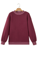 Burgundy Colorblock Polka Dot Contrast Trim Oversized Sweatshirt