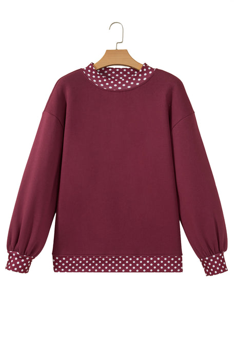 Burgundy Colorblock Polka Dot Contrast Trim Oversized Sweatshirt