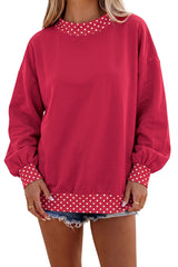 Burgundy Colorblock Polka Dot Contrast Trim Oversized Sweatshirt
