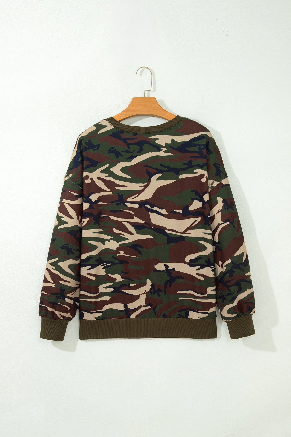 Multicolour Camouflage Print Round Neck Baggy Pullover Sweatshirt