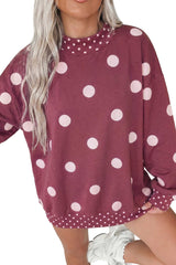 Brown Polka Dot Print Contrast Detail Oversized Tunic Sweatshirt