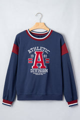 Sail Blue Patchwork Round Neck Long Sleeve Sweatshirt