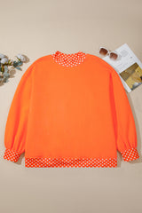 Dark Green Polka Dot Patchwork Round Neck Plus Size Sweatshirt