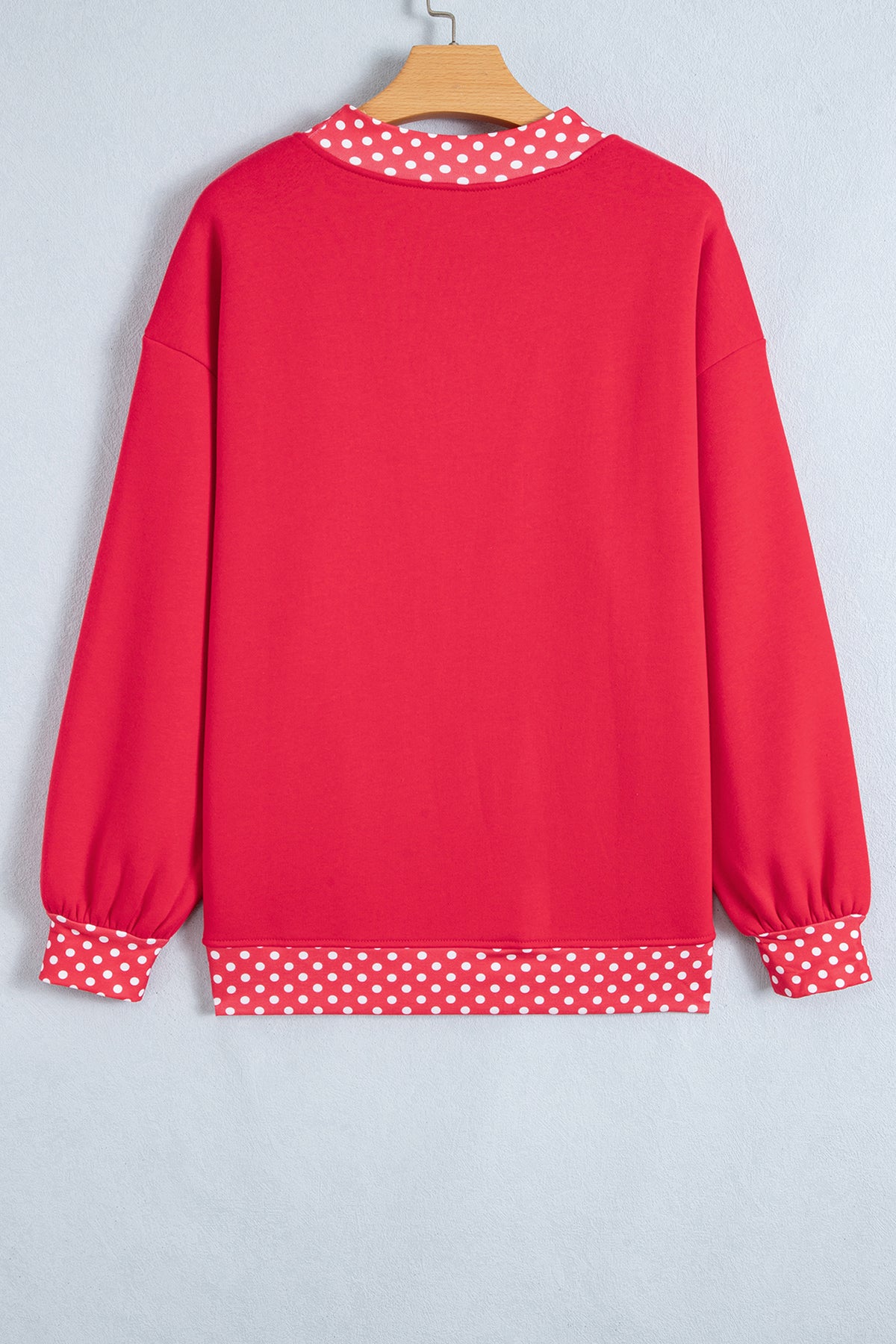 Burgundy Colorblock Polka Dot Contrast Trim Oversized Sweatshirt