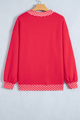 Burgundy Colorblock Polka Dot Contrast Trim Oversized Sweatshirt