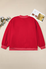 Dark Green Polka Dot Patchwork Round Neck Plus Size Sweatshirt