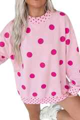 Brown Polka Dot Print Contrast Detail Oversized Tunic Sweatshirt