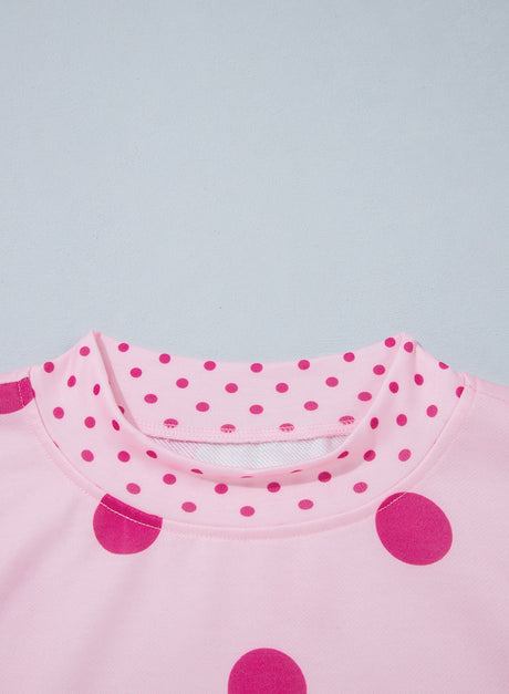 Brown Polka Dot Print Contrast Detail Oversized Tunic Sweatshirt
