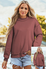 Coffee Oversize Drop Shoulder Reversible Mock Neck Sweatshirt