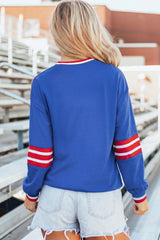 Sky Blue Abstract Racing Graphic Embroidered Patchwork Long Sleeve Sweatshirt
