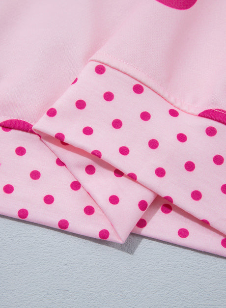Brown Polka Dot Print Contrast Detail Oversized Tunic Sweatshirt