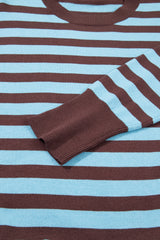 Brown Stripe Color Block Loose Crew Neck Cuffed Sweater