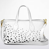 Retro Heiress™ Leather Tote – 90’s Black & White Polka Dot Purse | Vintage-Inspired Leather Handbag | Classic Chic Tote